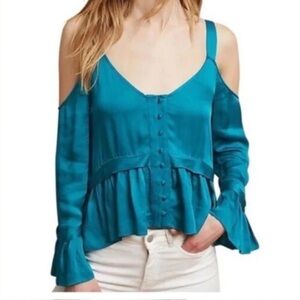 New Maeve Women's Teal Cold Shoulder Top Small
